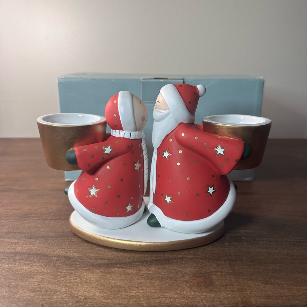 Partylite P9761 Holiday Cheer Kissing Clauses Pillar Candle Holder With Box